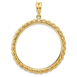 14k Yellow Gold Diamond-cut with Twisted Wire 34.2mm Prong Coin Bezel Pendant - Fits US $20 Liberty and US $20 St. Gaudens