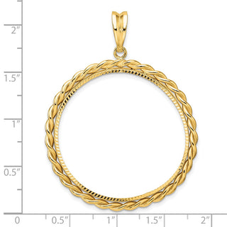 14k Yellow Gold Diamond-cut with Twisted Wire 34.2mm Prong Coin Bezel Pendant - Fits US $20 Liberty and US $20 St. Gaudens