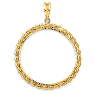 14k Yellow Gold Diamond-cut with Twisted Wire 34.2mm Prong Coin Bezel Pendant - Fits US $20 Liberty and US $20 St. Gaudens