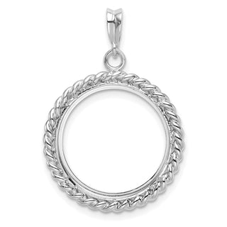 14k White Gold 18mm Twisted Wire Prong Coin Bezel Pendant