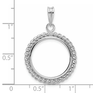 14k White Gold 18mm Twisted Wire Prong Coin Bezel Pendant