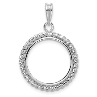14k White Gold 18mm Twisted Wire Prong Coin Bezel Pendant