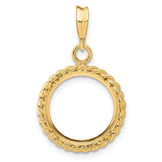 14k Yellow Gold 13mm Twisted Wire Prong Coin Bezel Pendant - Fits 2 Pesos and US $1