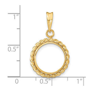 14k Yellow Gold 13mm Twisted Wire Prong Coin Bezel Pendant - Fits 2 Pesos and US $1