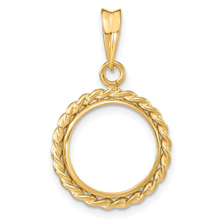 14k Yellow Gold 13mm Twisted Wire Prong Coin Bezel Pendant - Fits 2 Pesos and US $1