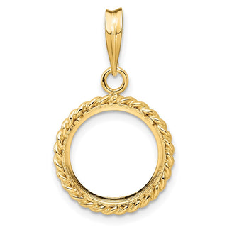 14k Yellow Gold 14mm Twisted Wire Prong Coin Bezel Pendant - Fits 1/20 oz Maple Leaf and Other Coins