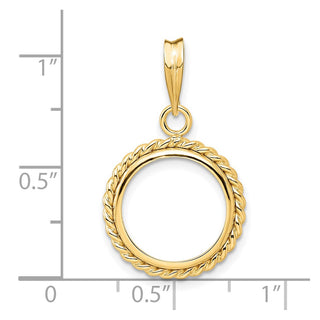 14k Yellow Gold 14mm Twisted Wire Prong Coin Bezel Pendant - Fits 1/20 oz Maple Leaf and Other Coins