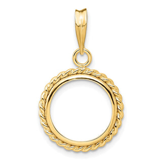 14k Yellow Gold 14mm Twisted Wire Prong Coin Bezel Pendant - Fits 1/20 oz Maple Leaf and Other Coins