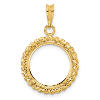 14k Yellow Gold 15mm Twisted Wire Prong Coin Bezel Pendant - Fits US $1 Type 2