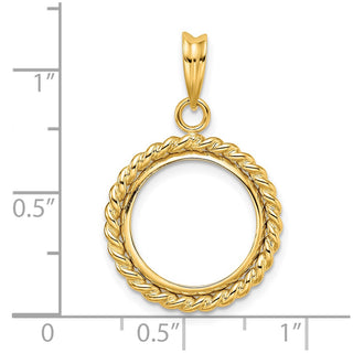 14k Yellow Gold 15mm Twisted Wire Prong Coin Bezel Pendant - Fits US $1 Type 2