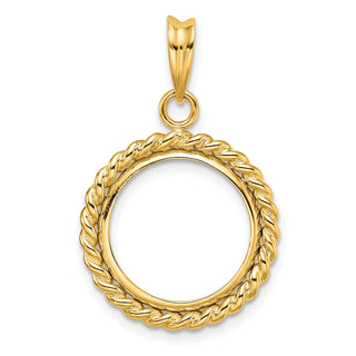 14k Yellow Gold 15mm Twisted Wire Prong Coin Bezel Pendant - Fits US $1 Type 2
