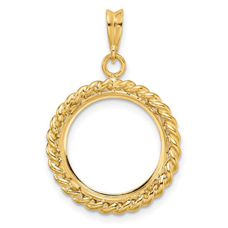 14k Yellow Gold 16mm Twisted Wire Prong Coin Bezel Pendant - Fits 1/10 oz Maple Leaf, Maple Leaf, and Other Coins