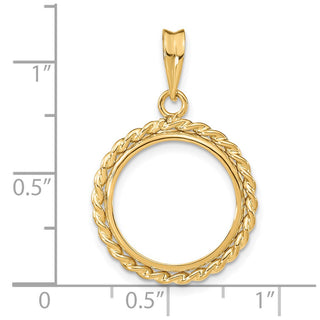 14k Yellow Gold 16mm Twisted Wire Prong Coin Bezel Pendant - Fits 1/10 oz Maple Leaf, Maple Leaf, and Other Coins