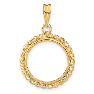 14k Yellow Gold 16mm Twisted Wire Prong Coin Bezel Pendant - Fits 1/10 oz Maple Leaf, Maple Leaf, and Other Coins
