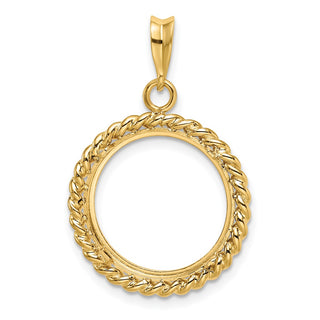 14k Yellow Gold 16.5mm Twisted Wire Prong Coin Bezel Pendant - Fits 1/10 oz American Eagle and 1/10 oz Krugerrand