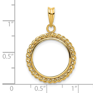 14k Yellow Gold 16.5mm Twisted Wire Prong Coin Bezel Pendant - Fits 1/10 oz American Eagle and 1/10 oz Krugerrand