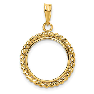 14k Yellow Gold 16.5mm Twisted Wire Prong Coin Bezel Pendant - Fits 1/10 oz American Eagle and 1/10 oz Krugerrand