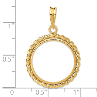 14k Yellow Gold 17.8mm Twisted Wire Prong Coin Bezel Pendant - Fits US $2.50 Liberty and Other Coins