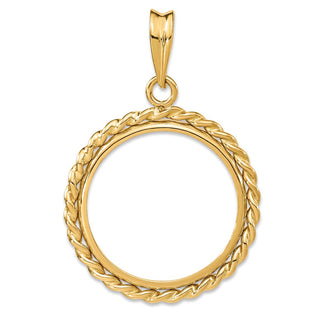 14k Yellow Gold 17.8mm Twisted Wire Prong Coin Bezel Pendant - Fits US $2.50 Liberty and Other Coins