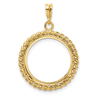14k Yellow Gold 18mm Twisted Wire Prong Coin Bezel Pendant - Fits 1/10 oz Cat, 1/10 oz Panda, and US Dime