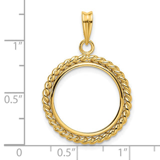 14k Yellow Gold 18mm Twisted Wire Prong Coin Bezel Pendant - Fits 1/10 oz Cat, 1/10 oz Panda, and US Dime