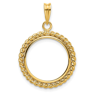 14k Yellow Gold 18mm Twisted Wire Prong Coin Bezel Pendant - Fits 1/10 oz Cat, 1/10 oz Panda, and US Dime