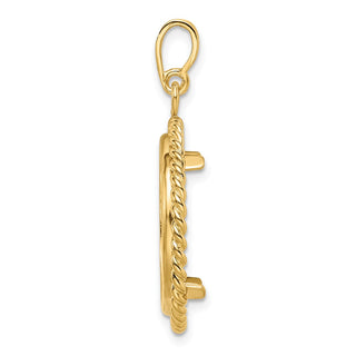 14k Polished with Twisted Wire 20.0mm Prong Coin Bezel Pendant - Fits 1/4 oz Kangaroo