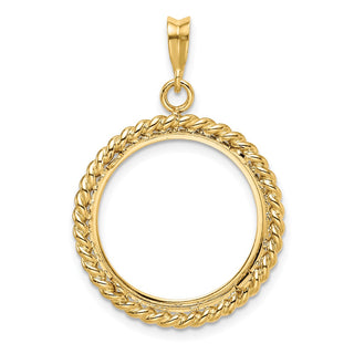 14k Polished with Twisted Wire 20.0mm Prong Coin Bezel Pendant - Fits 1/4 oz Kangaroo