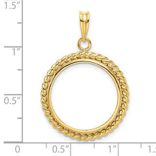 14k Polished with Twisted Wire 20.0mm Prong Coin Bezel Pendant - Fits 1/4 oz Kangaroo