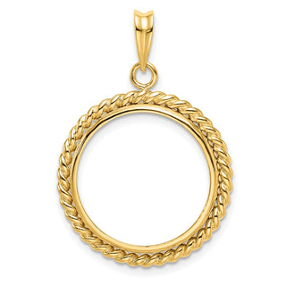 14k Polished with Twisted Wire 20.0mm Prong Coin Bezel Pendant - Fits 1/4 oz Kangaroo
