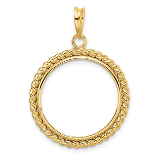 14k Yellow Gold 21.6mm Twisted Wire Prong Coin Bezel Pendant - Fits US $5 Bald Eagle and US $5 Congressional