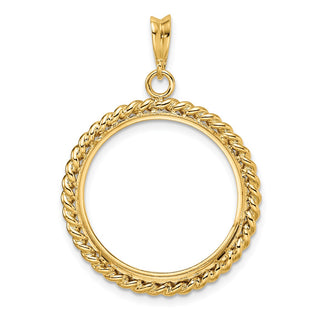 14k Yellow Gold 21.6mm Twisted Wire Prong Coin Bezel Pendant - Fits US $5 Bald Eagle and US $5 Congressional