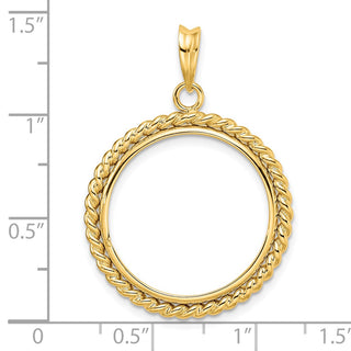 14k Yellow Gold 21.6mm Twisted Wire Prong Coin Bezel Pendant - Fits US $5 Bald Eagle and US $5 Congressional