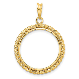 14k Yellow Gold 21.6mm Twisted Wire Prong Coin Bezel Pendant - Fits US $5 Bald Eagle and US $5 Congressional