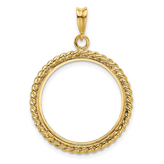 14k Yellow Gold 22mm Twisted Wire Prong Coin Bezel Pendant - Fits 1/4 oz American Eagle and Other Coins