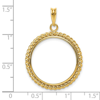 14k Yellow Gold 22mm Twisted Wire Prong Coin Bezel Pendant - Fits 1/4 oz American Eagle and Other Coins
