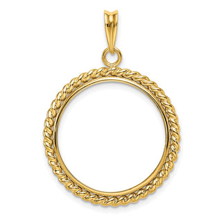 14k Yellow Gold 22mm Twisted Wire Prong Coin Bezel Pendant - Fits 1/4 oz American Eagle and Other Coins