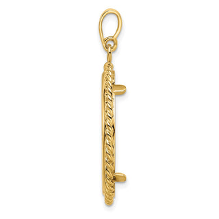 14k Yellow Gold 25.0mm Twisted Wire Prong Coin Bezel Pendant - Fits 1/2 oz Maple Leaf and Other Coins