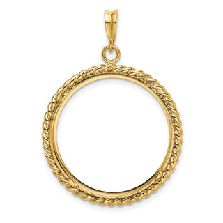 14k Yellow Gold 25.0mm Twisted Wire Prong Coin Bezel Pendant - Fits 1/2 oz Maple Leaf and Other Coins