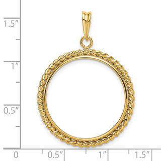 14k Yellow Gold 25.0mm Twisted Wire Prong Coin Bezel Pendant - Fits 1/2 oz Maple Leaf and Other Coins