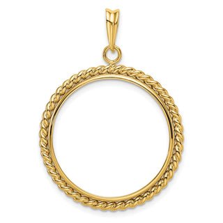 14k Yellow Gold 25.0mm Twisted Wire Prong Coin Bezel Pendant - Fits 1/2 oz Maple Leaf and Other Coins