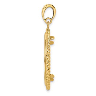 14k Yellow Gold 27mm Twisted Wire Prong Coin Bezel Pendant - Fits 1/2 oz American Eagle, US $10 Liberty, and Other Coins