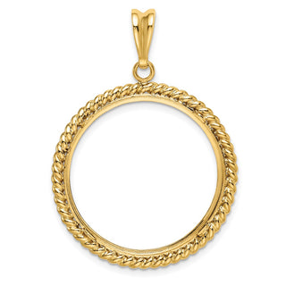 14k Yellow Gold 27mm Twisted Wire Prong Coin Bezel Pendant - Fits 1/2 oz American Eagle, US $10 Liberty, and Other Coins