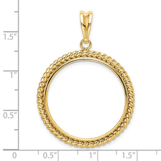 14k Yellow Gold 27mm Twisted Wire Prong Coin Bezel Pendant - Fits 1/2 oz American Eagle, US $10 Liberty, and Other Coins