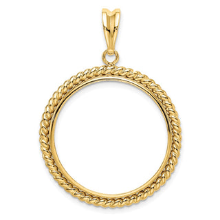 14k Yellow Gold 27mm Twisted Wire Prong Coin Bezel Pendant - Fits 1/2 oz American Eagle, US $10 Liberty, and Other Coins