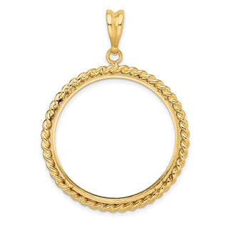 14k Yellow Gold 30mm Twisted Wire Prong Coin Bezel Pendant - Fits 1 oz Maple Leaf and 1/2 oz Cat