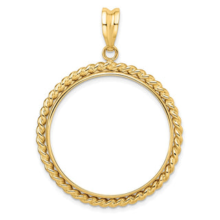 14k Yellow Gold 30mm Twisted Wire Prong Coin Bezel Pendant - Fits 1 oz Maple Leaf and 1/2 oz Cat