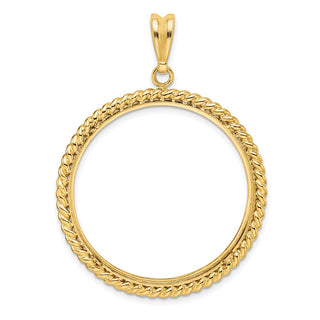 14k Yellow Gold 32mm Twisted Wire Prong Coin Bezel Pendant - Fits 1 oz Australian Nugget, 1 oz Kangaroo, 1 oz Panda, and Other Coins