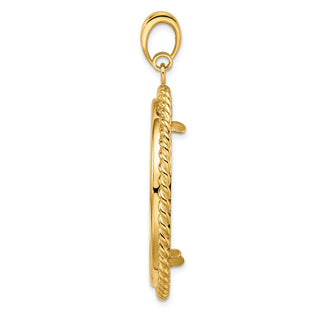 14k Yellow Gold 32.7mm Twisted Wire Prong Coin Bezel Pendant - Fits 1 oz American Eagle, 1 oz Cat, and 1 oz Krugerrand