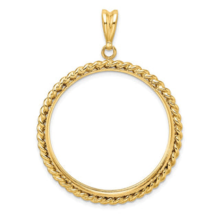 14k Yellow Gold 32.7mm Twisted Wire Prong Coin Bezel Pendant - Fits 1 oz American Eagle, 1 oz Cat, and 1 oz Krugerrand